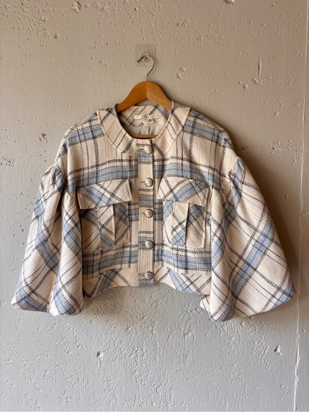 Veronica Beard Nikolai Oversized Jacket Plaid Puff Sleeve Size 8 - Picture 4 of 12